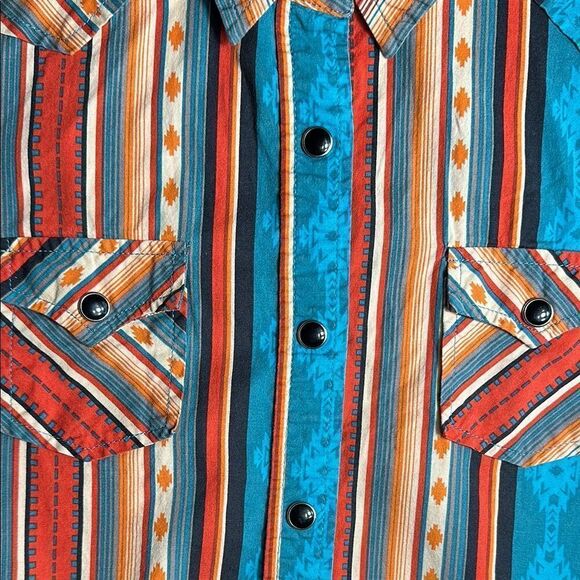 Rock & Roll Cowgirl Orange Striped Western Long Sleeved Button Down Shirt - Picture 3 of 6